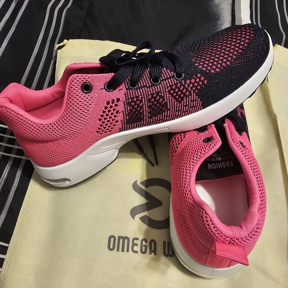 Omega Women's Pink and Black Mesh Sneakers